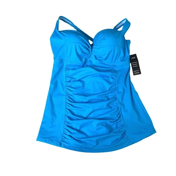 NEW Torrid Ruched swim Tankini Top Size 2X‎ blue Push-Up Bra fit Tummy control